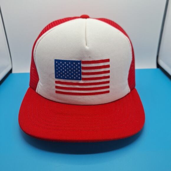 Vintage American Flag U.S.A Snapback Trucker Hat Cap Red - Picture 1 of 8